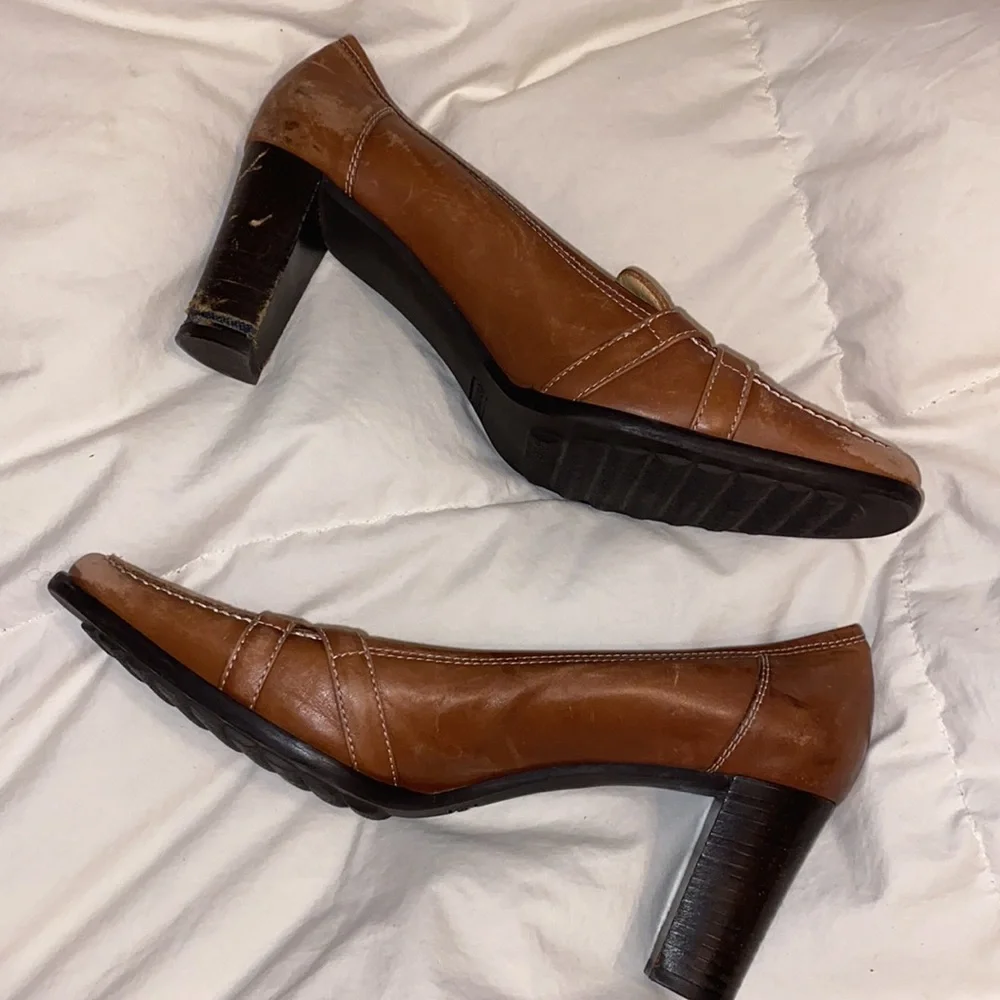 Coach Brown Leather Loafer Heels